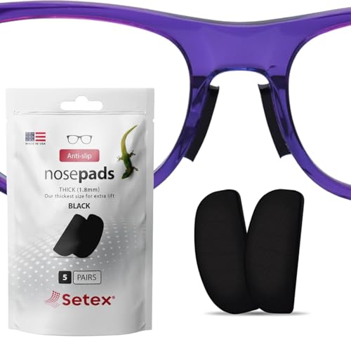 Setex Gecko Grip Plaquettes de Nez Antidérapantes Pour Lunettes, Epaisseur 1,8 mm (5 paires noires), 2500 Fibres Microstructurées Innovantes Par Plaquette,...