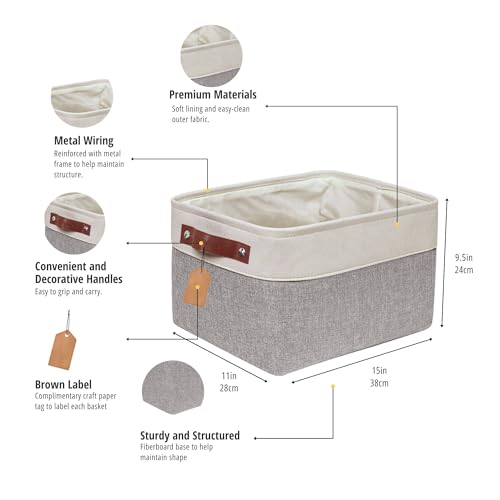Decomomo GREY & WHITE Storage Bins | Fabric Storage Baskets For Shelves For Organizing Closet Shelf Nursery Toy thumb #6