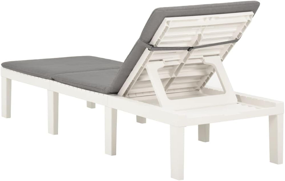 Sun Lounger with Cushion,Backyard Chaise,Napping Loungers,Comfortable Loungers,Portable Loungers,Patio Lounge Chair,for Outdoor Sunbathing,Patios,Pools,Lawns,Camping,Plastic White