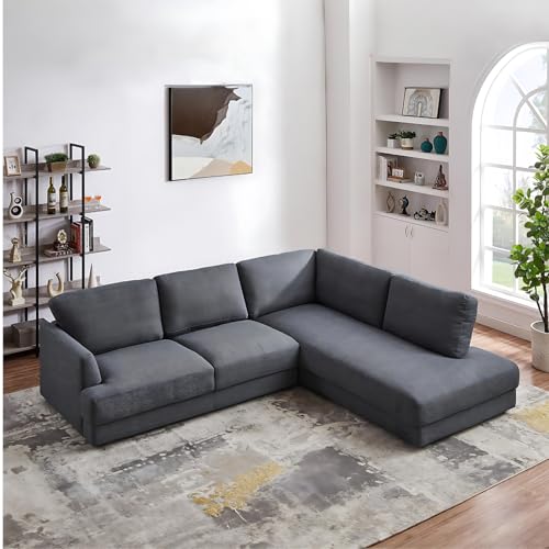 Image of Andraz 5 Seater Fabric L Shaped Sectional Sofa Set for Living Room (Grey)