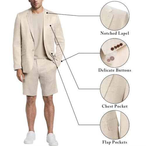Men's Linen Suit 2 Piece Summer Suit for Beach Wedding Slim Fit Tuxedo Blazer Shorts Set for Men2