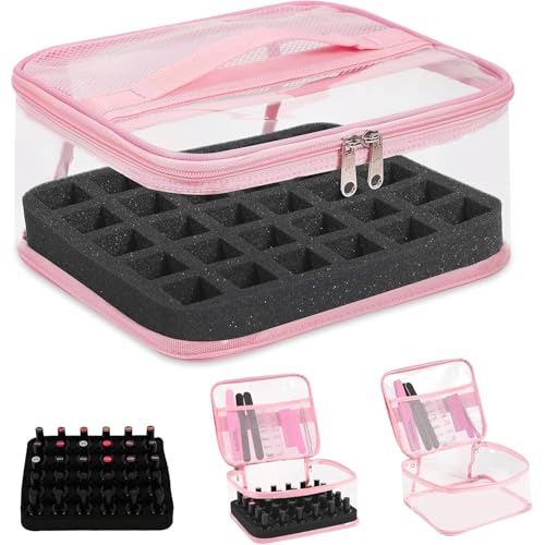 Beloving Clear Nail Polish Organizer Holds 30 Bottles PVC Nail Polish Case See-Through Nail Supplies...