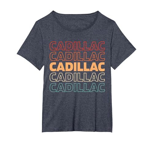 Retro Us American City USA - Vintage Michigan Cadillac T-Shirt, Women's Plus, Heather Blue, 4X