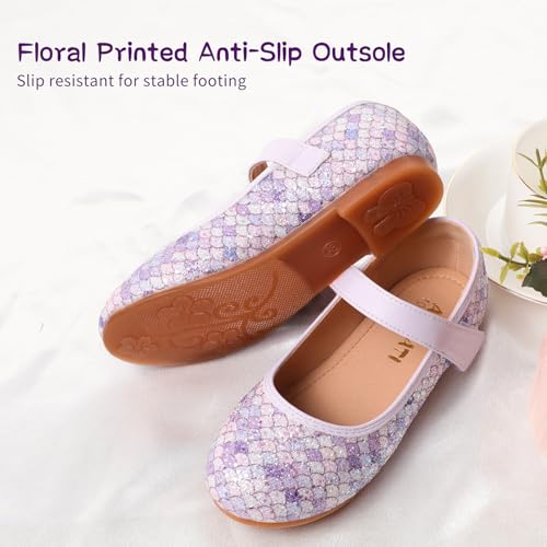 Toddler Girls Mermaid Dress Shoes Glitter Ballet Flats Non-Slip Soft Mary Jane Flower Girl Princess Shoes for School Party Wedding4
