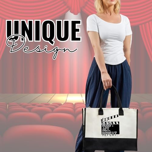 Image of InnoBeta Theater Gifts for Women, Eat Sleep Act Repeat, Canvas Tote Bag for Actress, Daughters, Friends, Coworkers, Bag with Top Zipper Closure and Shoulder Strap for Birthday