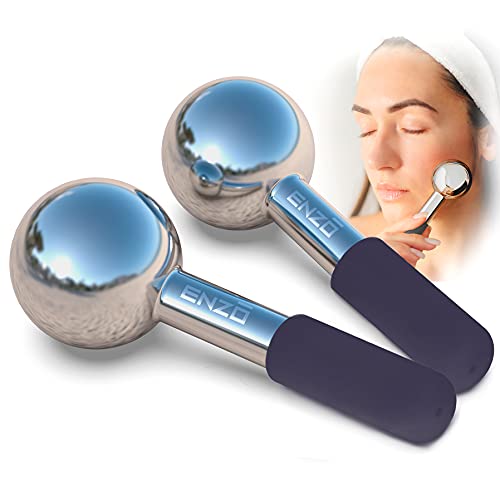 Enzo Ice Globes for Facials | Unbreakable Steel Massage Rollers for Face Neck & Body | Facial Massage Tools For Glowing Skin Remove Puffiness Dark Spots Wrinkles | Aesthetician s Choice (BLACK)