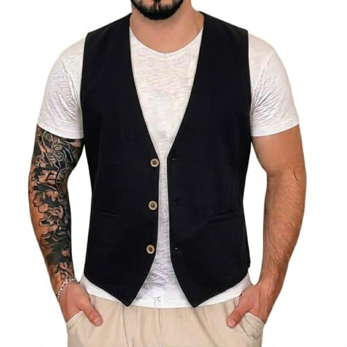 Gilet d'été en lin homme coupe ajustée col en V sans manches décontracté