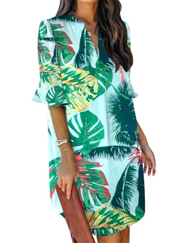 Image of QACOHU Summer Dresses for Women V Neck Ruffle Short Sleeve Casual Shift Dress