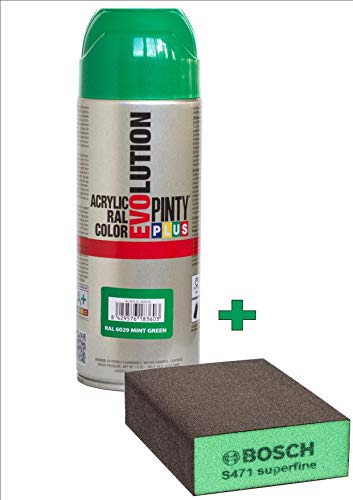 Pintura Acrilica en Spray Bote De 400 ml + Taco De Lija Bosch Carta De Colores En El Interior.Secado Ultra Rapido Gran Rendimiento Por Metro Cuadrado (blanco mate)