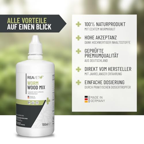 ReaVET Wurm-Kraut Liquid 100ml – für Hunde & Katzen, mit echtem Wurmkraut (Artemisia Absinthium) in rezepturbasierter Pflanzenformel, geeignet für alle Haustiere