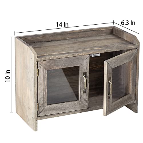 Exoliry Rustic Stone Gray Wood Counter Top Storage Cabinet Organizer Shelf Glass Window Doors Wooden Caddy Kitchen Bathroom Tabletop Vanity Chest Antique Farmhouse Style Mini Closet Box Rack Home #TOP4