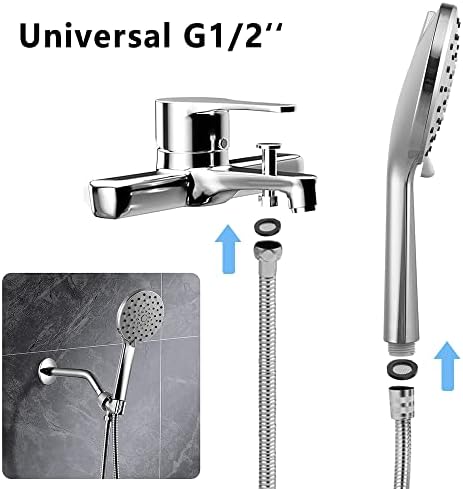 Universal G1/2 Shower Head and Hose Set with 6 Spray Modes,Built-in Power Wash to Increase Pressure,Powerful High Pressure Handheld Showerhead with 1.5m Hose for Bathroom,Bath Taps,Electric Shower