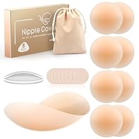 Kimsky Nippelpads, 8 Stück Damen Silikon Nipple Cover mit Brustwarzenschutz, Hochwertige Damen Nipple Cover, Wiederverwendbares, Waschbares, Selbstklebendes Brustwarzenschutz, Rund [8 cm Ø]