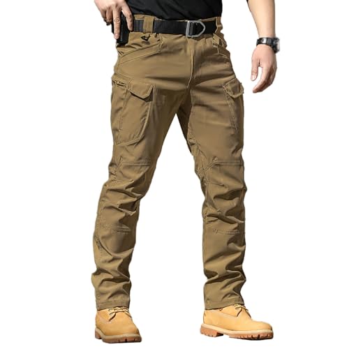 Pantalones Hombre Cargo Elásticos Softshell Outdoor Cintura Ajustable Trabajo Resistente Cálido Ligero Transpirable Cómodo Primavera Otoño Senderismo Camping Viaje Deportivo Moda Casual (Brown, S)