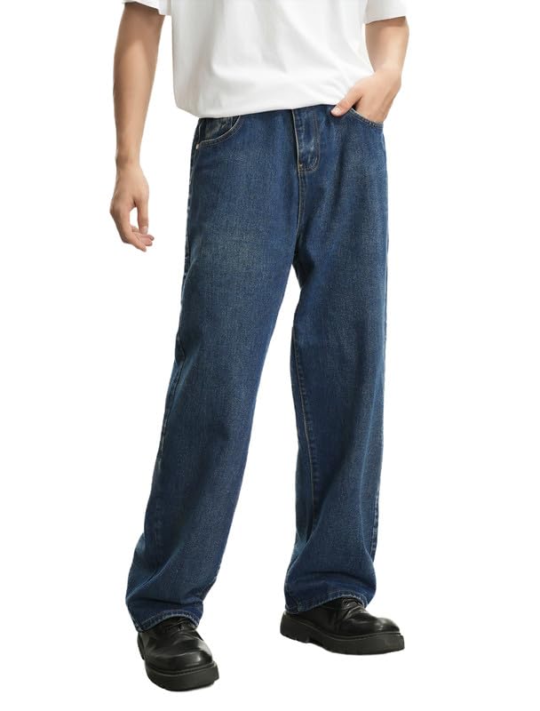 LOGEQI Mens Baggy Hip Hop Jeans Wide Leg Streetwear Jeans Loose Fit Y2K Skater Denim Pants