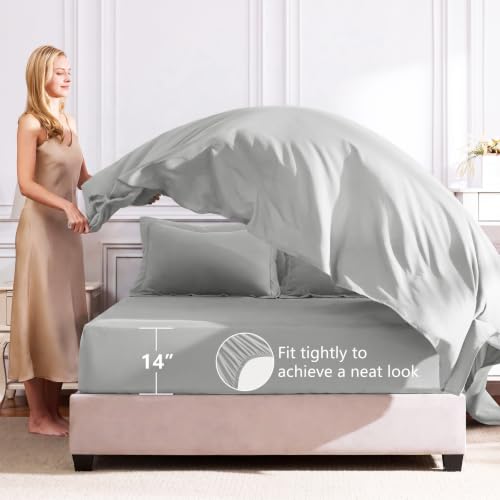 Image of CozyLux Queen Comforter Set Light Grey - Bed in a Bag Queen Size 7 Pieces, Luxury Soft Bed Set for All Seasons, Bedding Set with Down Alternative Comforter, Sheets, Pillowcases & Shams