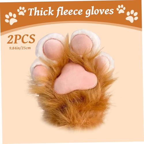 Guantes de pata de gato Therian naranjas un par de manoplas de felpa peluda para cosplay 3