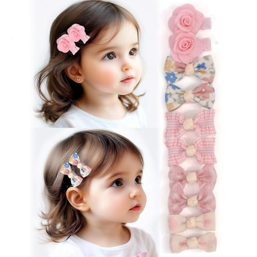 Baby Girls Hair Bow Clips, 10pcs Boutique Cotton Fully Lined Hair Pins, Non Slip Baby Barrettes Accessories for Infants Toddlers Fine Hair by BIANHUAN