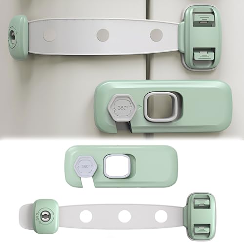 Image of Bembika Furniture Safety Locks for Kids, Child Safety Lock for Fridge, Drawers, Cupboard, Cabinet, Window Safety Multifunction Accessories Adjustable Buckle Lock for Baby and Infants Green - 2 Pcs
