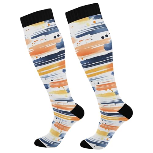 Wassud Bright Strokes Compression Socks for Women and Men 20-30 mmHg Knee High Socks for Nurses Travel 1 Pair