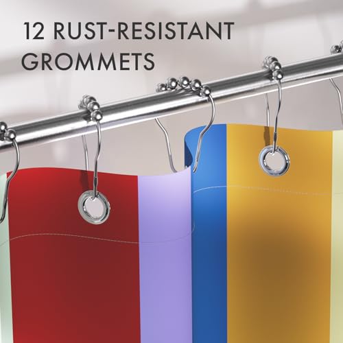Image of AmazerBath Colorful Vertical Stripes Shower Curtain, Cute Stripe Bathroom Shower Curtain Set with 12 Shower Curtain Hooks, Rustic Fabric Shower Curtain, 72x72 Inches