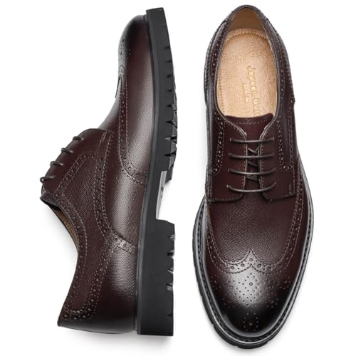 Image of Men's Dress Shoes Wingtip Genuine Cowhide Leather Oxfords with Brogue Derby Shoes for Wedding, Business, Fomal Occasions
