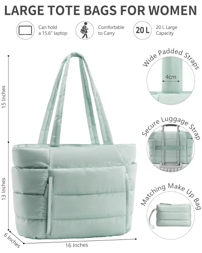 Image of Bagstellar Puffer Tote Bag for Women, Lightweight Puffy Work Handbag Teacher Nurse Quilted Shoulder Bag for School Travel Gym | Cloud Bag w / Zipper