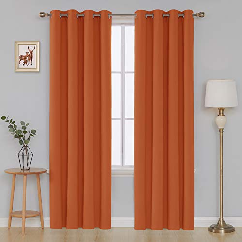 Image of Deconovo Decorative Themal Insulated Window Treatment Panel Darken Blackout Curtain for Living Room, 52x84 Inch, Orange