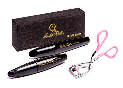 3D Fiber Lash Mascara- Voluminous, Hypoallergenic Eyelash Enhancement Extension for Thicker, Longer, Fuller Lashes: 3D Mascara Gel Eyelash Glue, Natural Fibers, and Pink Eyelash Curler.