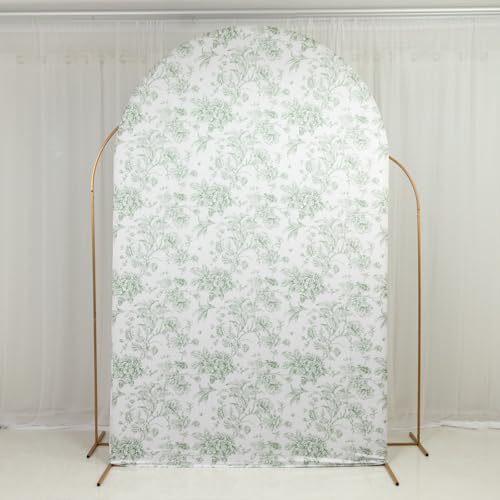 Efavormart 8ft Dusty Sage Green French Toile Spandex Arch Slipcover, XL Extra Tall Double-Sided Round Top Sleeve for Grand Botanical Galas and Events