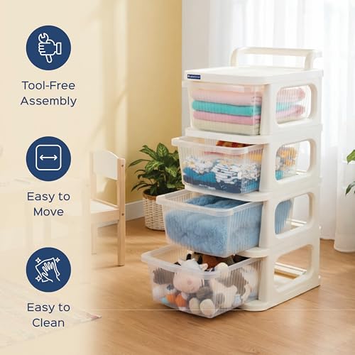 Image of Homestrap 4 Layer Multipurpose Drawer Cart with Wheels | Rolling Storage Organizer for Kitchen, Bedroom, Kids Room & Office | Spacious Drawer Unit for Daily Home Essentials
