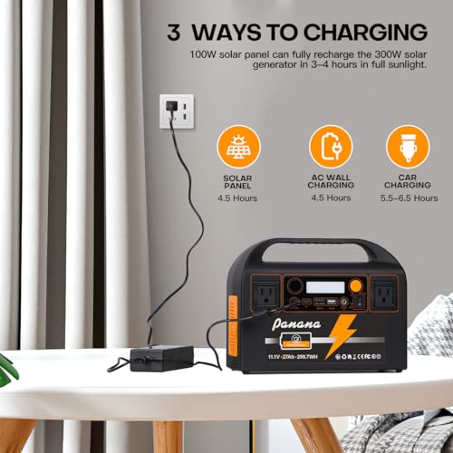Panana 300W Portable Power Station, 299.7Wh/27Ah Lithium Battery Electronic Solar Generator AC Outlets, DC Output Backup Power Supply for Camping Outdoor Adventure Explorer Travel Emergency - Image 4