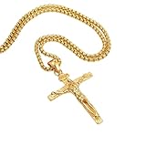 Genérico Collares colgantes de cruz de Jesús para hombres Cadenas de color dorado del INRI Regalo de joyería cristiana religiosa para hombres