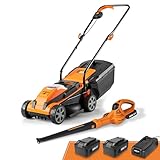 LawnMaster 24VMWBL 24V Max 13-inch Cordless Lawn Mower and Cordless Leaf Blower Combo with 2x4.0Ah Batteries and Charger