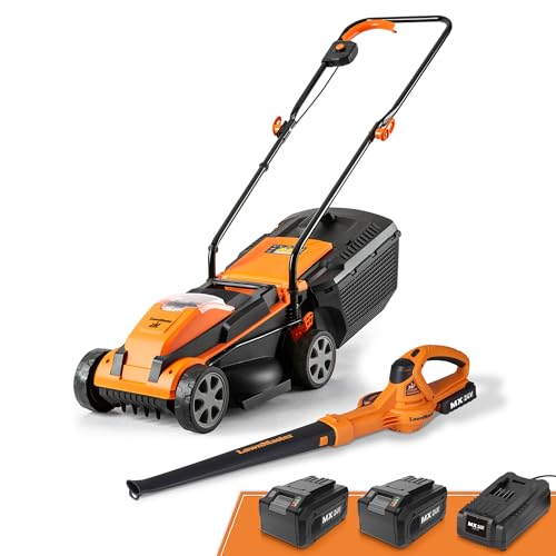LawnMaster 24VMWBL 24V Max 13-inch Cordless Lawn Mower and Cordless Leaf Blower Combo with 2x4.0Ah Batteries and Charger