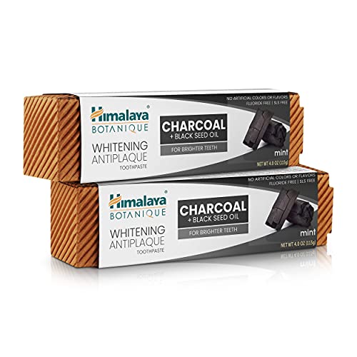 Himalaya Whitening Antiplaque Toothpaste with Charcoal + Black Seed Oil for Whiter Teeth, 4 oz, 2 Pack