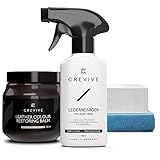 CREVIVE Lederreiniger 250 ml & Leder Reparatur Set Dunkelbraun 300 ml - Lederpflege Auto - Lederreparatur Sofa - Autositz Reparatur