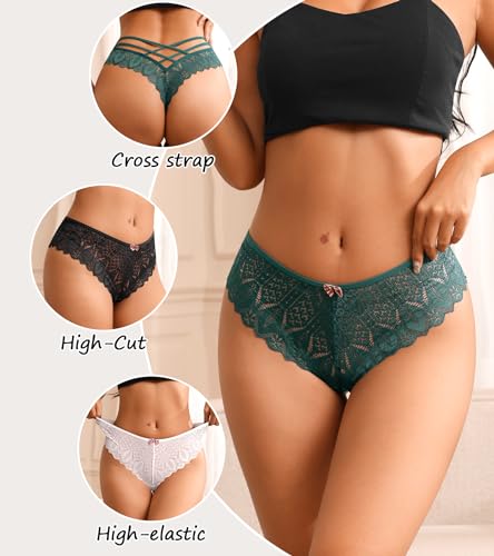 CULAYII Lace Thongs for Women String Criss Cross High waisted Underwear Hollow Out Cheeky Panties Sexy Women Thongs Pack3