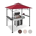 FAB BASED 5x8 Grill Gazebo Canopy for Patio, Outdoor BBQ Gazebo with Shelves & Extra 2 LED Light, Barbeque Grill Canopy (Red)