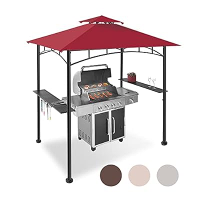FAB BASED 5x8 Grill Gazebo Canopy for Patio, Outdoor BBQ Gazebo with Shelves & Extra 2 LED Light, Barbeque Grill Canopy (Red)