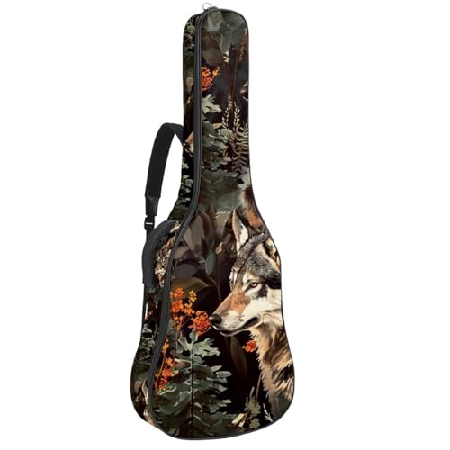 Étui guitare imprimé loup imperméable 109 cm avec double sangle et 2 poches