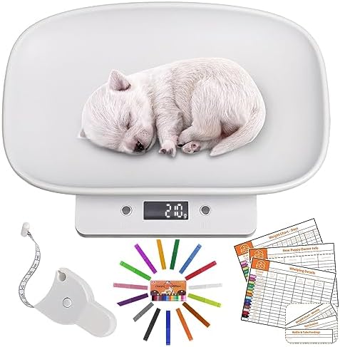 Qulable Digital Small Animals Scales for Weighing with Tape Measure, Puppy Whelping Scale Weigh Your Kitten, Rabbit with High Precision (Pet Scale with Tape&Collars&Record Keeping Charts)