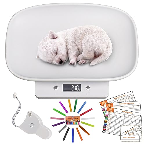 Digital Small Animals Scales for Weighing with Tape Measure, Puppy Whelping Scale Weigh Your Kitten, Rabbit with High Precision, Inclue 15 Color Newborn Puppy Collars and 6 Record Keeping Charts by Qulable - Used condition - US$23.74