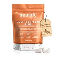 marble® Multivitamin Complete Plus – 120 Kapseln vegan - 27 Pflanzenextrakte & Mikronährstoffe + Sägepalmenextrakt, Kürbiskernextrakt, Lycopin & Ashwagandha KSM-66 - Natürliche Vitamine & Mineralien