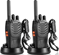 Walkie Talkie PMR446 Lizenzfrei, professionelles Funkgerät, 16 Kanäle, extrem große Reichweite, Walkie Talkie mit VOX Freisprechfunktion, inklusive Kopfhörer und USB Ladegerät (schwarz, 1 Paar)