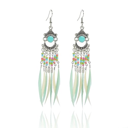 Boucles d'oreilles en plumes géométriques et boules de riz