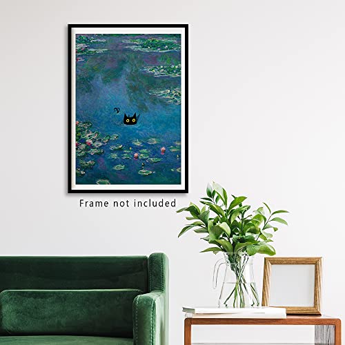 Generic Vintage Monet Canvas Wall Art Famous Oil Paintings Monets Water Lillies Black Cat Poster Funny Cat Floral Print Abstract Farmhouse Gallery Aesthetic Room Decor For Bedroom Bathroom 12X16In Unframed thumb #2