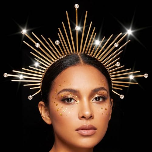 Zoestar Goddess Crown Headband Greek Sun Halo Headpiece for Women (Gold)