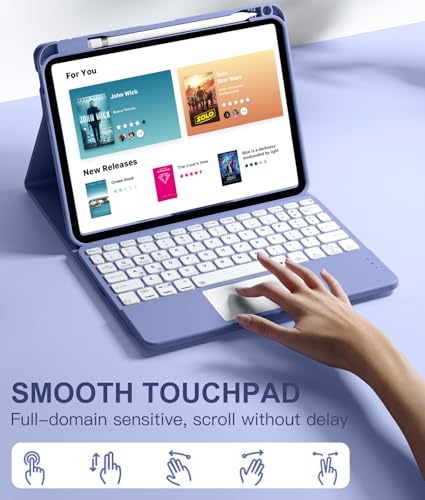 Image of Harvopu Compatible for iPad 11th 10th Generation Case with Keyboard, Folio Cover with Pencil Holder, Multi-Touch Trackpad, 7 Color Backlit, Detachable Keyboard for iPad (A16) 11th /10th Gen (Blue)