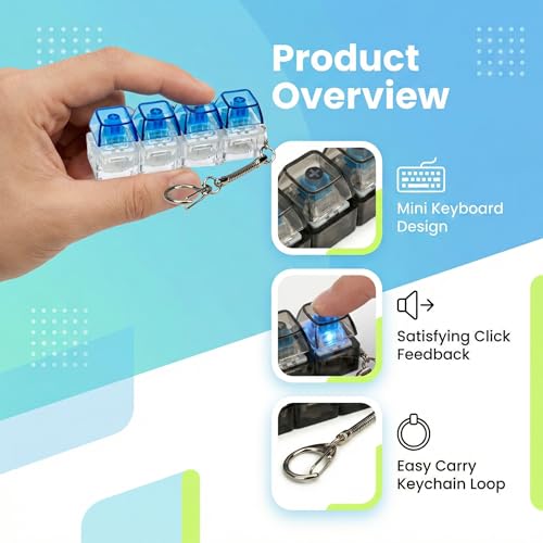 Image of Keyboard Fidget Toy for Adults | 1 Pc Mechanical Key Clicker Keychain with LED Light | 4-in-1 Compact Fidget Keyboard for Desk & Travel | Multicolor (Pack of 2)